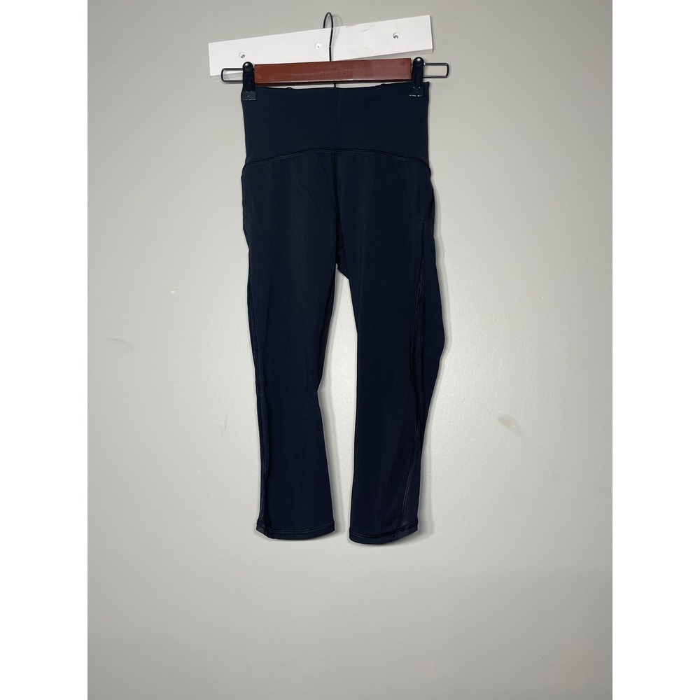 Lululemon Cropped Leggings Women 2 Black Excellent Mesh Panel High Rise Tights